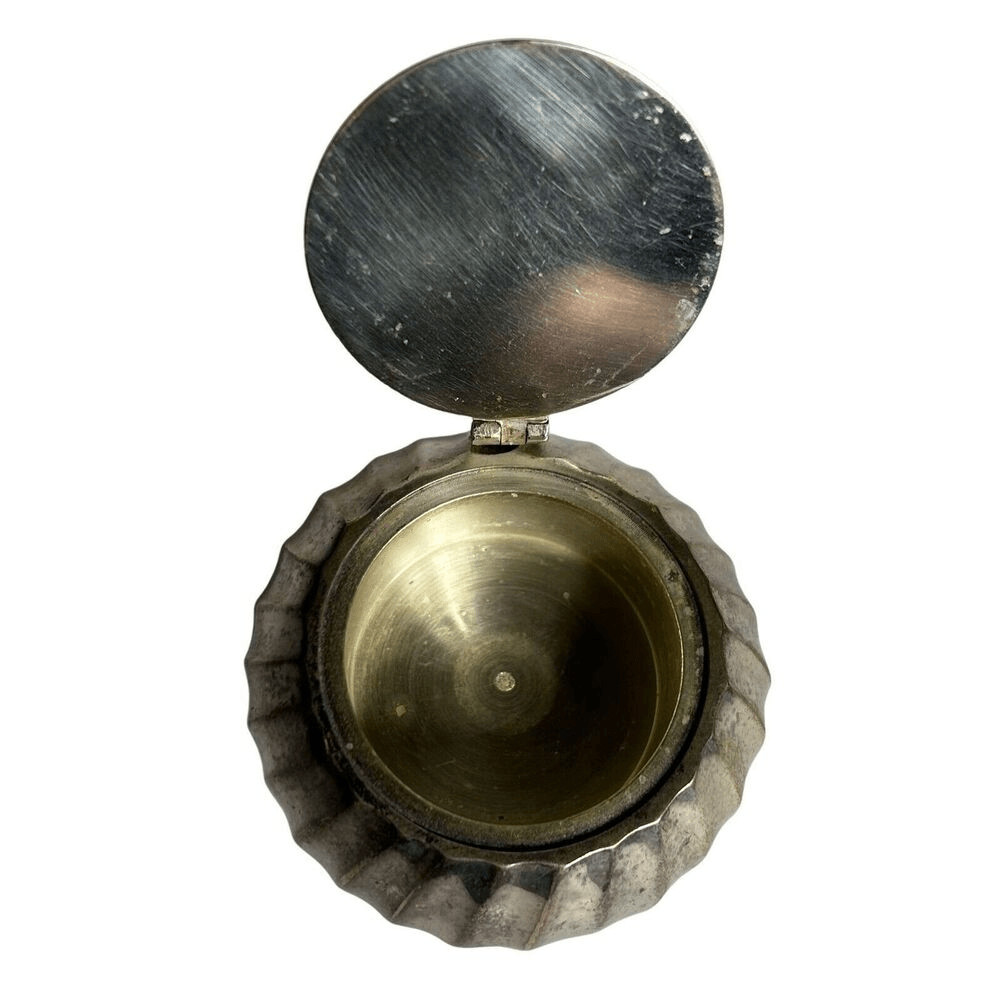 Small Silver Round Decorative Container/ Candle-Holder