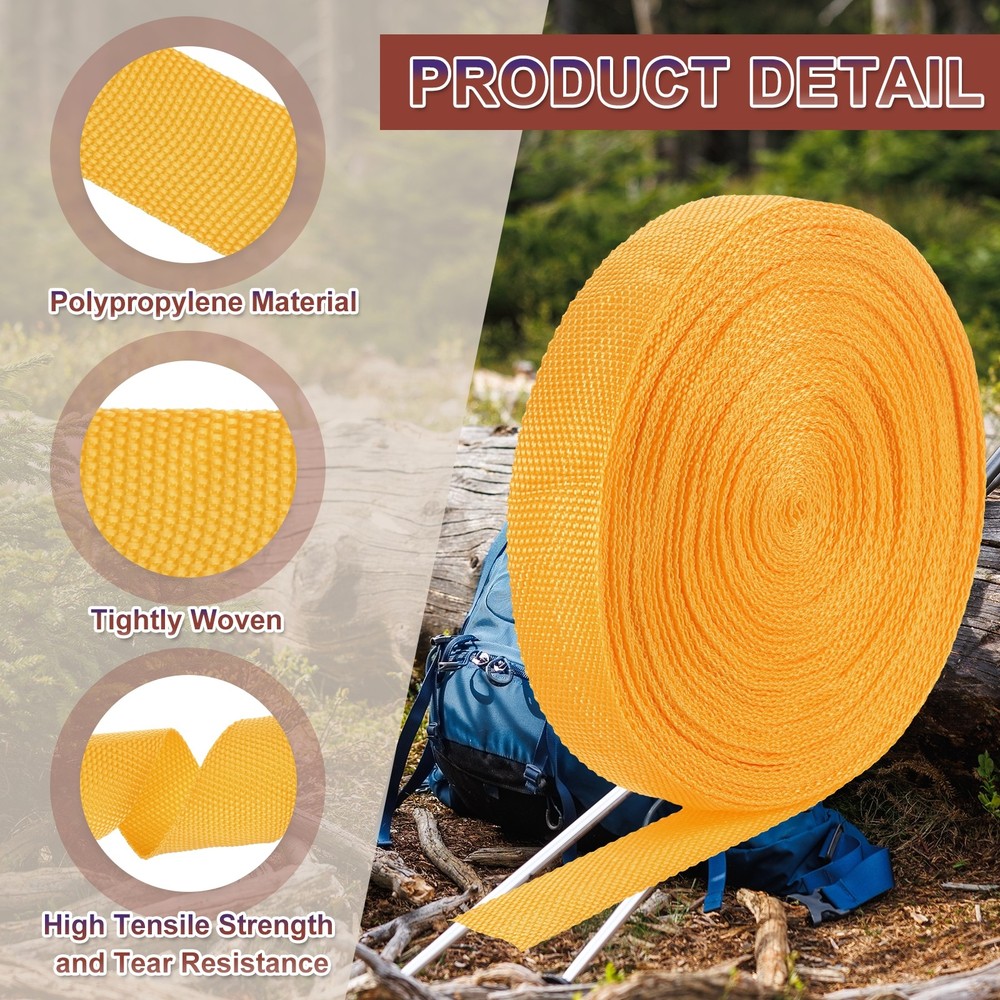 Nylon Webbing Strap, 22 Yards x 1-1/4" Polypropylene Flat Webbing Strap (Yellow)