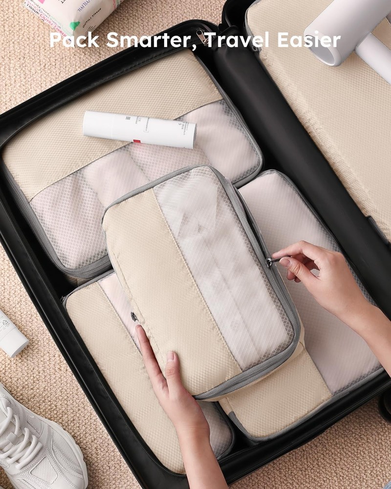 6 Set Compression Packing Cubes for Travel, Bonus Versatile Drawstring Backpa...