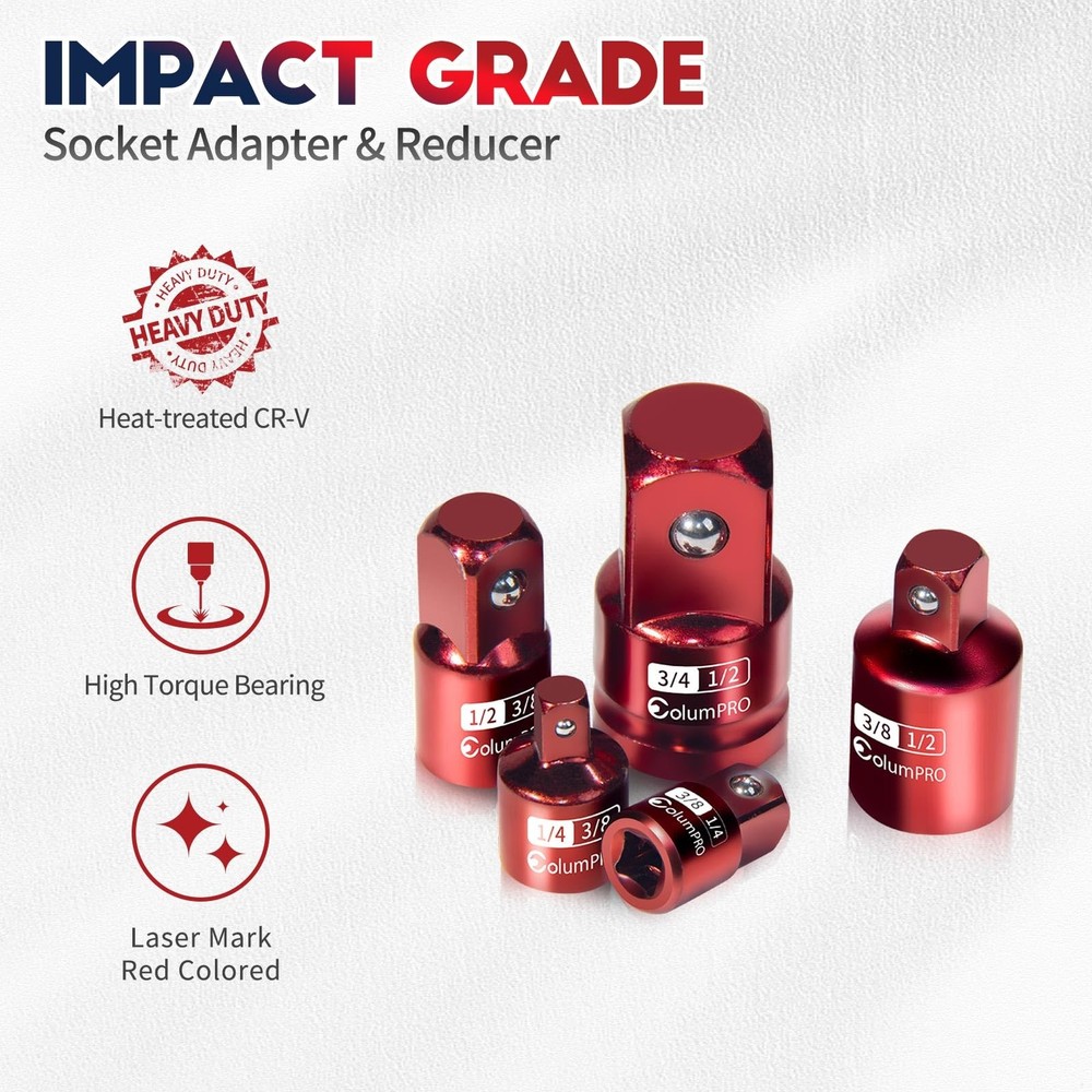 ColumPRO 5PCS Impact Socket Adapter Set, Converter & Reducer, 1/2