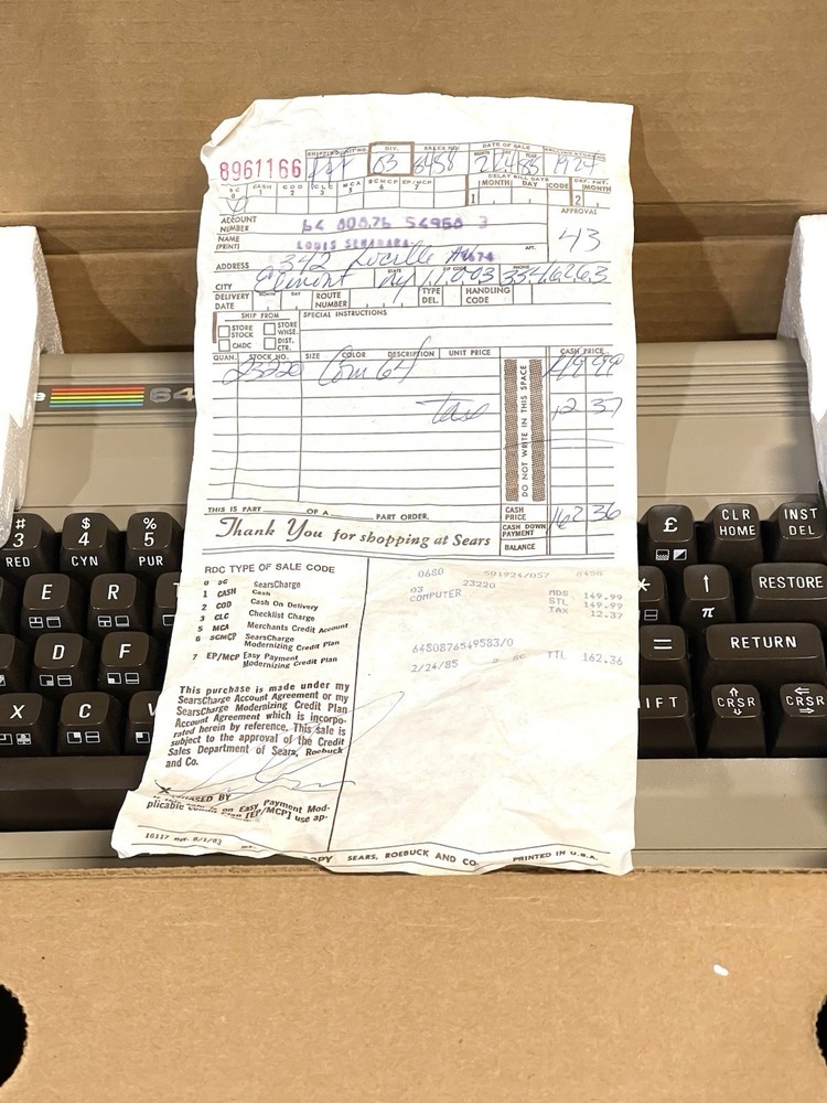 Commodore 64 Vintage Computer In Original Box With Original Purchase Receipt