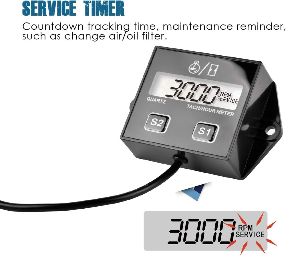 Digital Hour Meter Tachometer Maintenance Reminder Battery Replaceable For La...