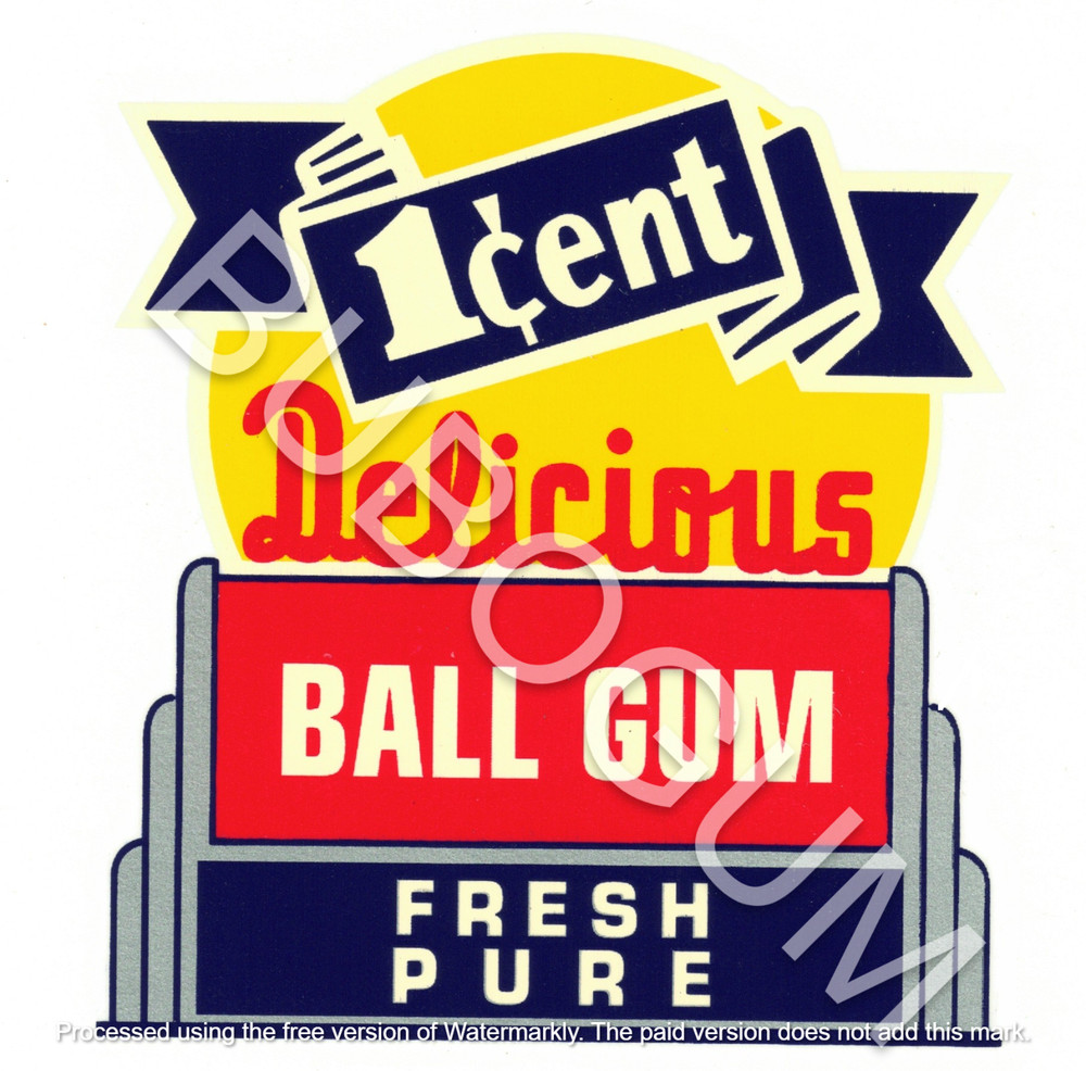 Decal-Water Transfer 1 Cent Delicious Ball Gum Fresh Pure-Sticks Either Side 454