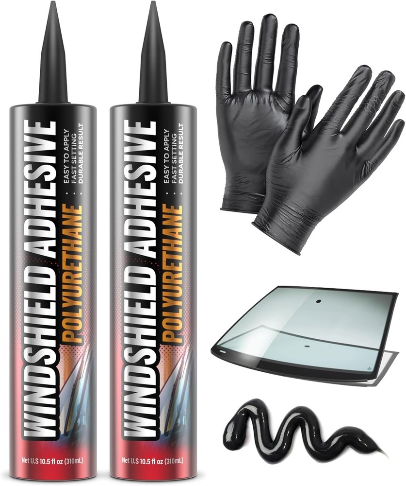 [2 Pack] Polyurethane Windshield Adhesive - Quick Curing & Weather Resistant