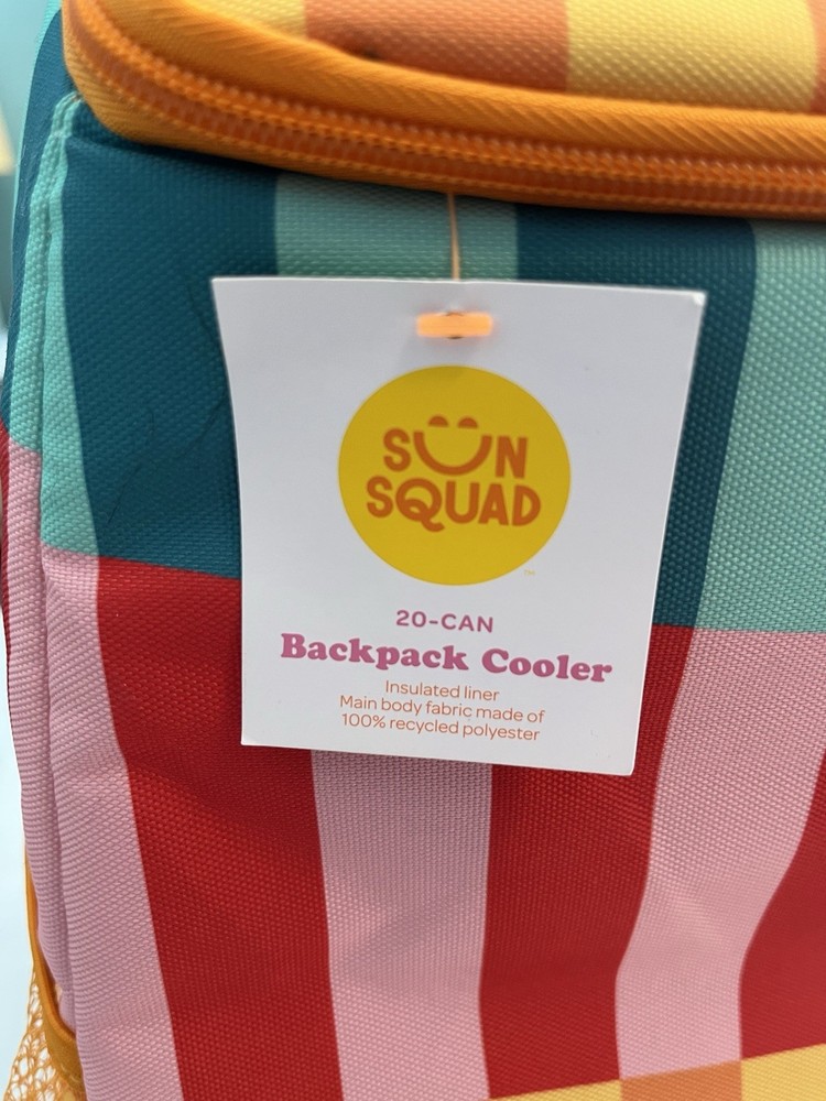 Sun Squad 20 Can Portable Backpack Cooler NWT Multicolor Easy Carry Extra Pocket