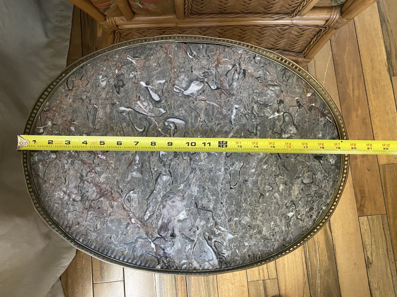 FRENCH Louis XVI Style Small Bouillotte Marble Top And Brass Edge Side Table