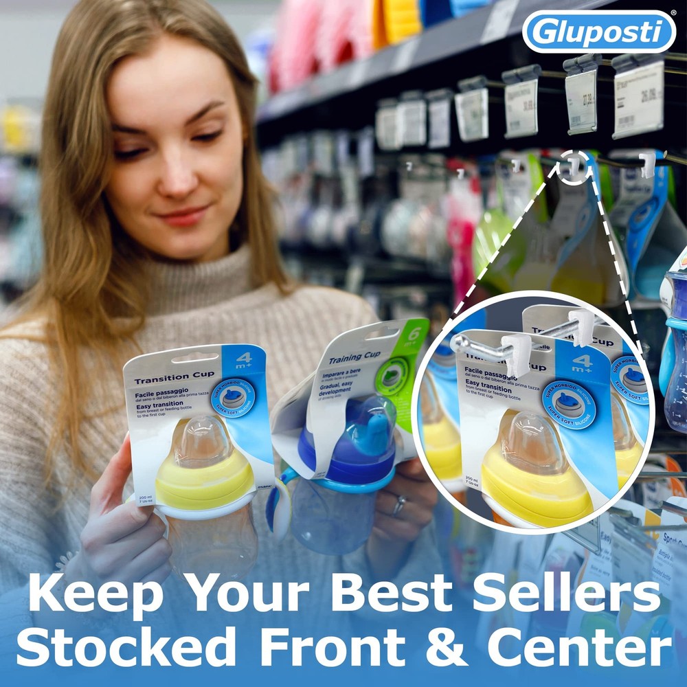 Peg Hook Stoppers for 1/4 Pegboard Hooks and Slatwall, Clear Rectangular Inve...