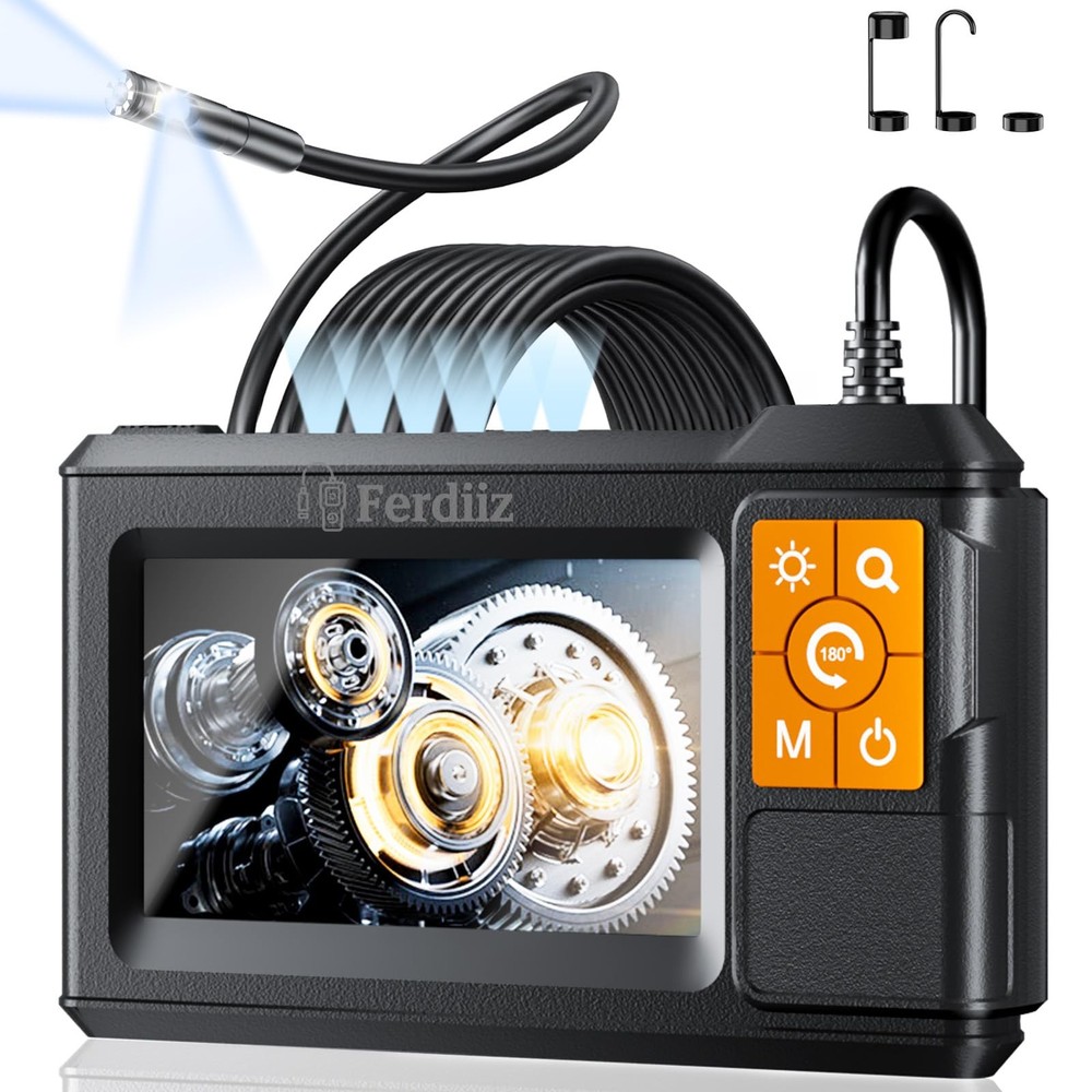 Dual-Lens Borescope with Light, Endoscope Camera Light 4.3" black
