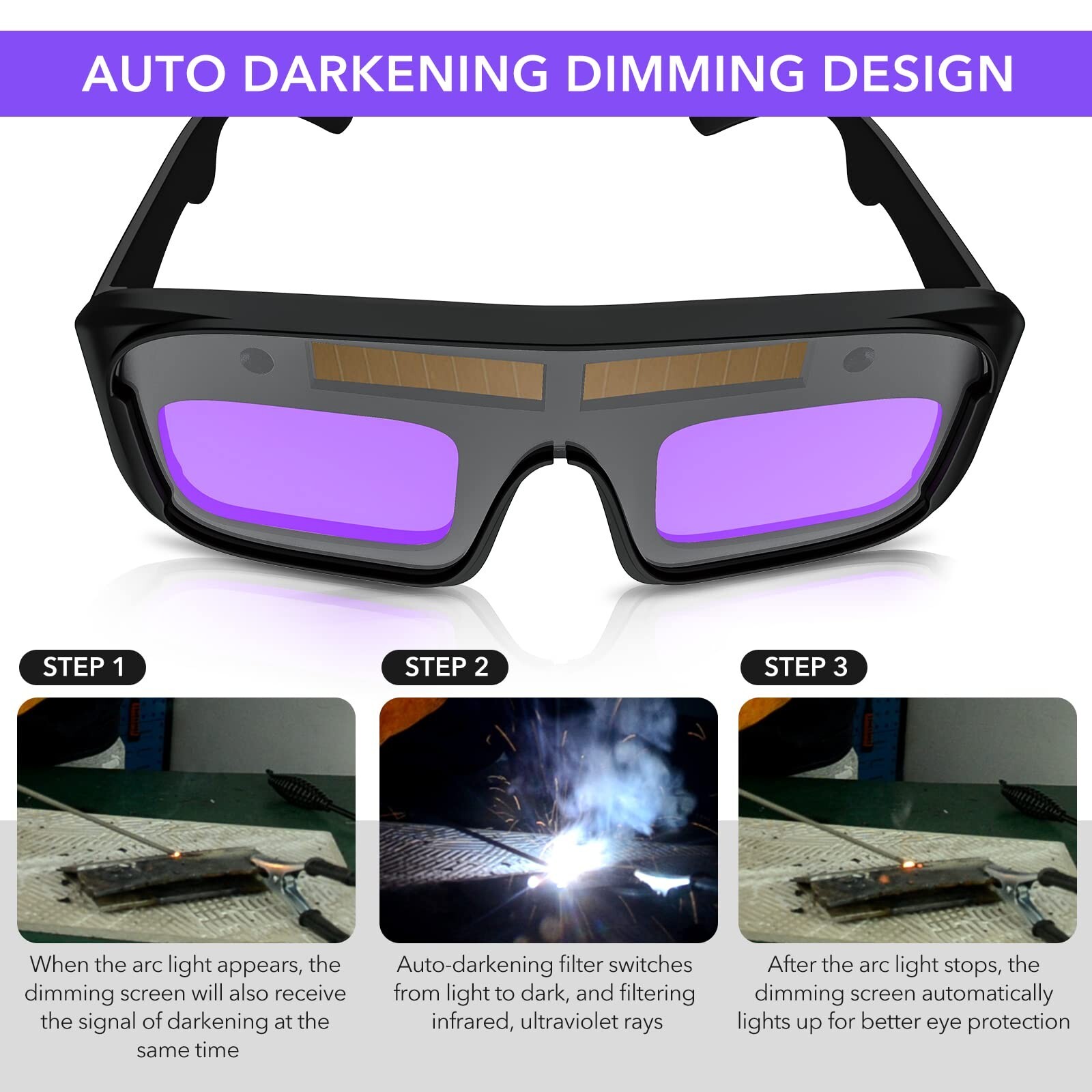 TRQWH Auto Darkening Welding Glasses True Color Solar Safety Goggles PC Lens