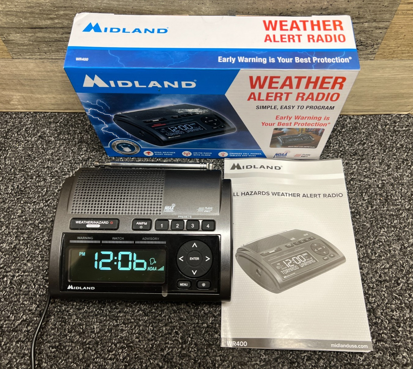 Midland WR400 NOAA Emergency Weather Alert Radio w/ AM FM Radio W/ Power Supply