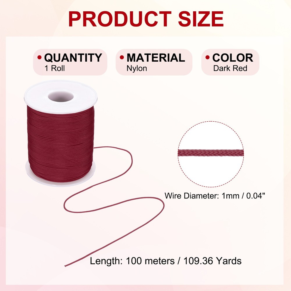1mm 109 Yards Nylon String Bracelet String Braided Nylon Thread Dark Red