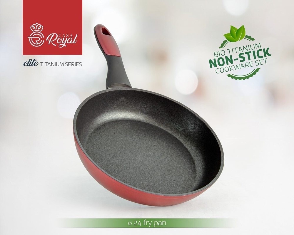 Cookware Set. Elite Bio Titanium Coating. Non-stick. Red color.