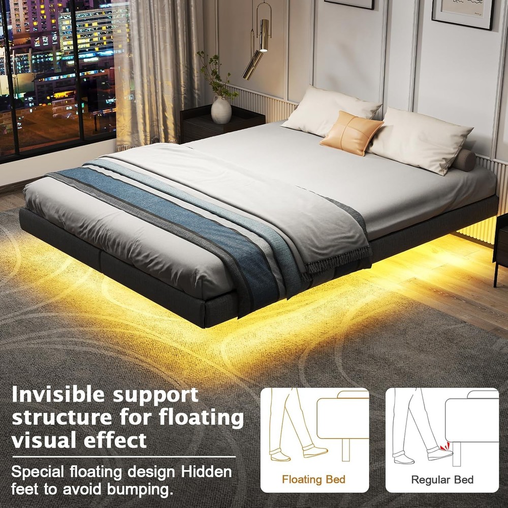 King Bed Frame ,Floating Metal Bed Frame King with LED Lights