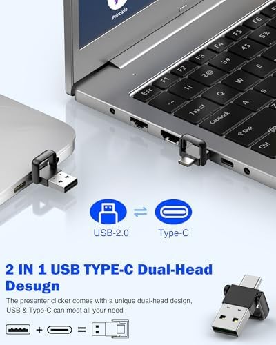 USB Type C Wireless Presentation Clicker with Red Laser Pointer