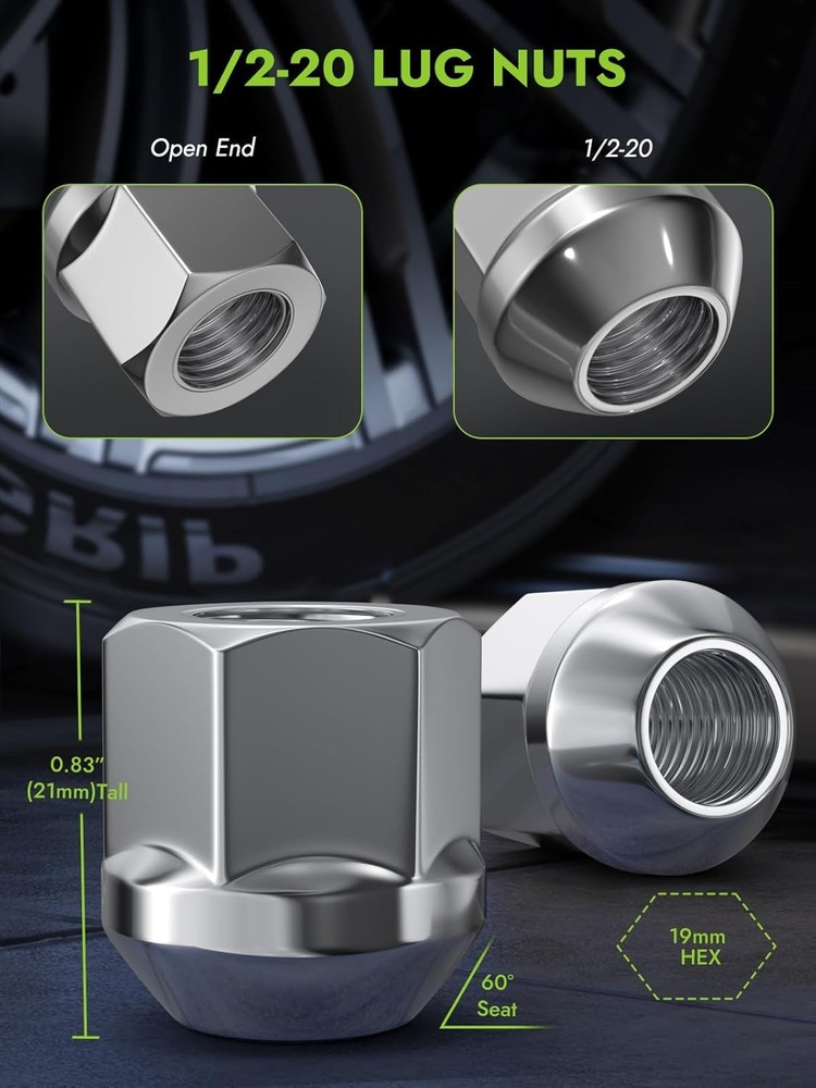 Open End Lug Nuts - Replacement for Aftermarket, Open End Style 20 Pack Chrome