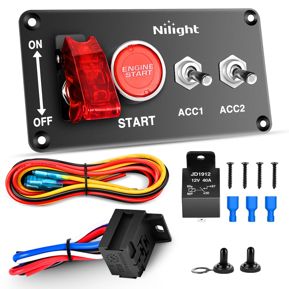 Nilight Ignition Switch Panel 12V 4 in 1 Rocker Switch with Engine Push Button T