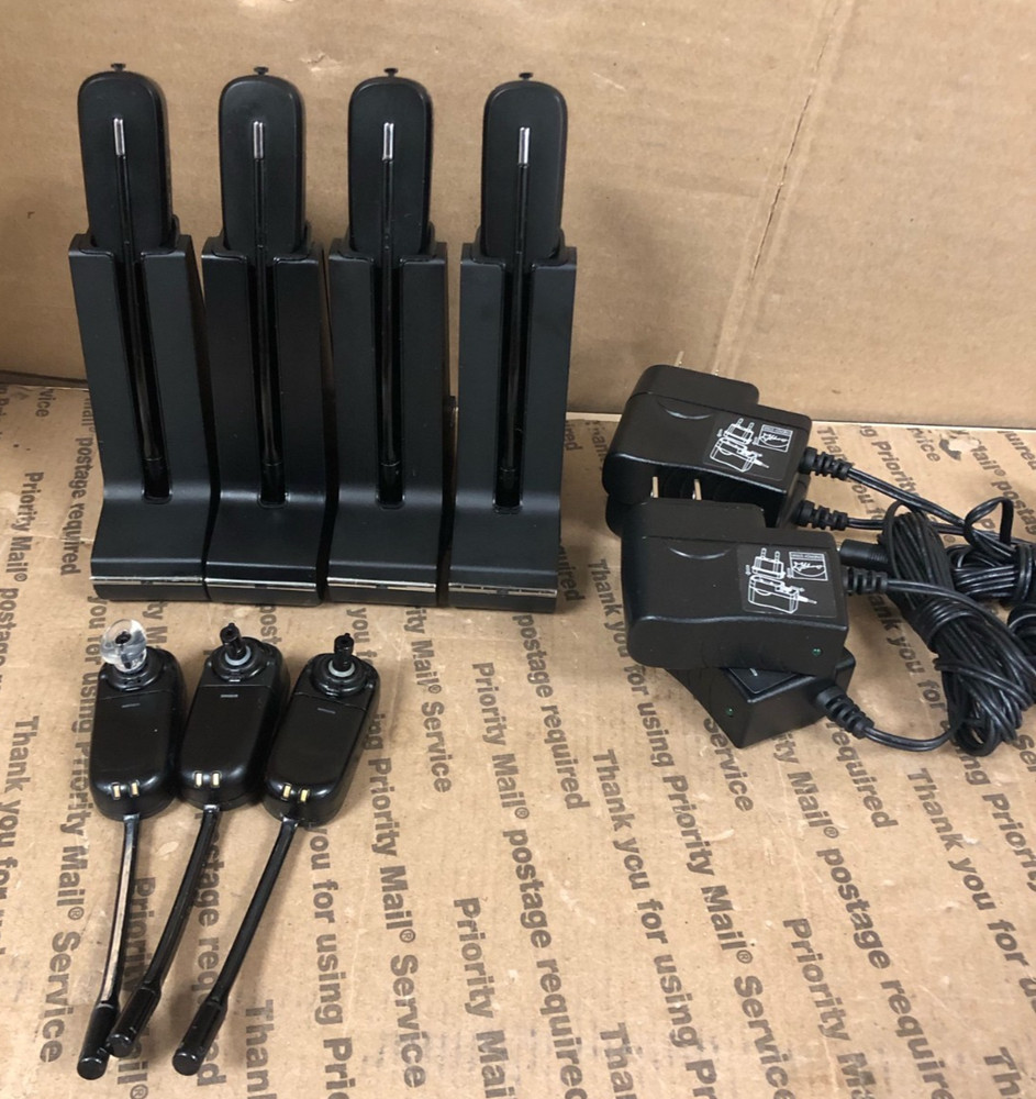 (7) Plantronics C540 Wireless Headset W/4 CHARGING BASE & AC-ADAPTERS (UNTESTED)