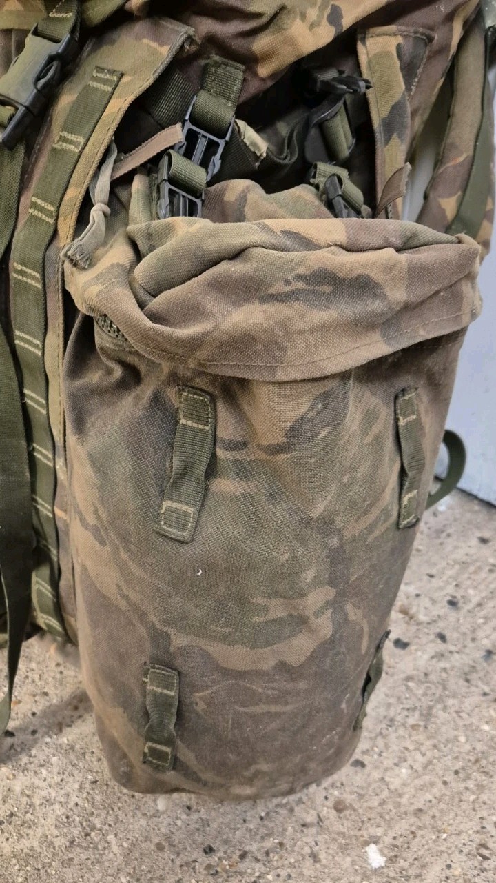 GENUINE BRITISH ARMY BERGEN RUCKSACK DPM LONG BACK 120L SIDE POUCHES +YOKE 1995