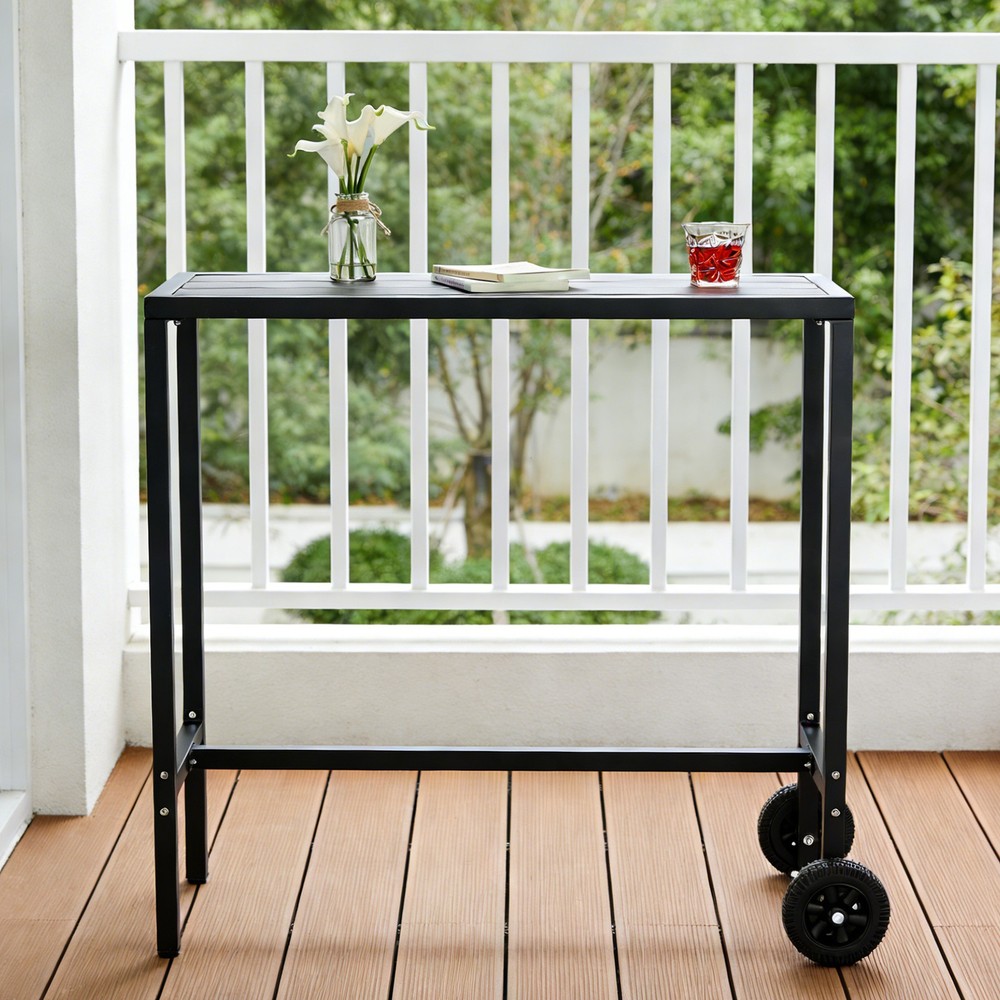 Outdoor Bar Table Rectangle Narrow Counter Height Table Bar Height Table Black