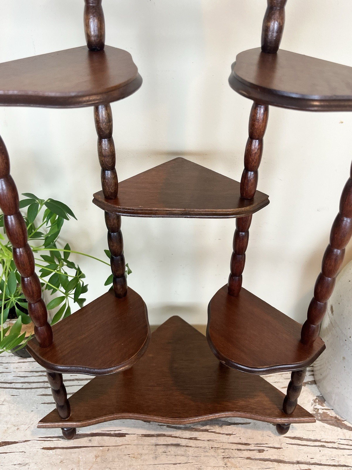Vintage 1970s Spindle Wooden Corner Curio Display 7 Tiered Display Shelf 24 x 14