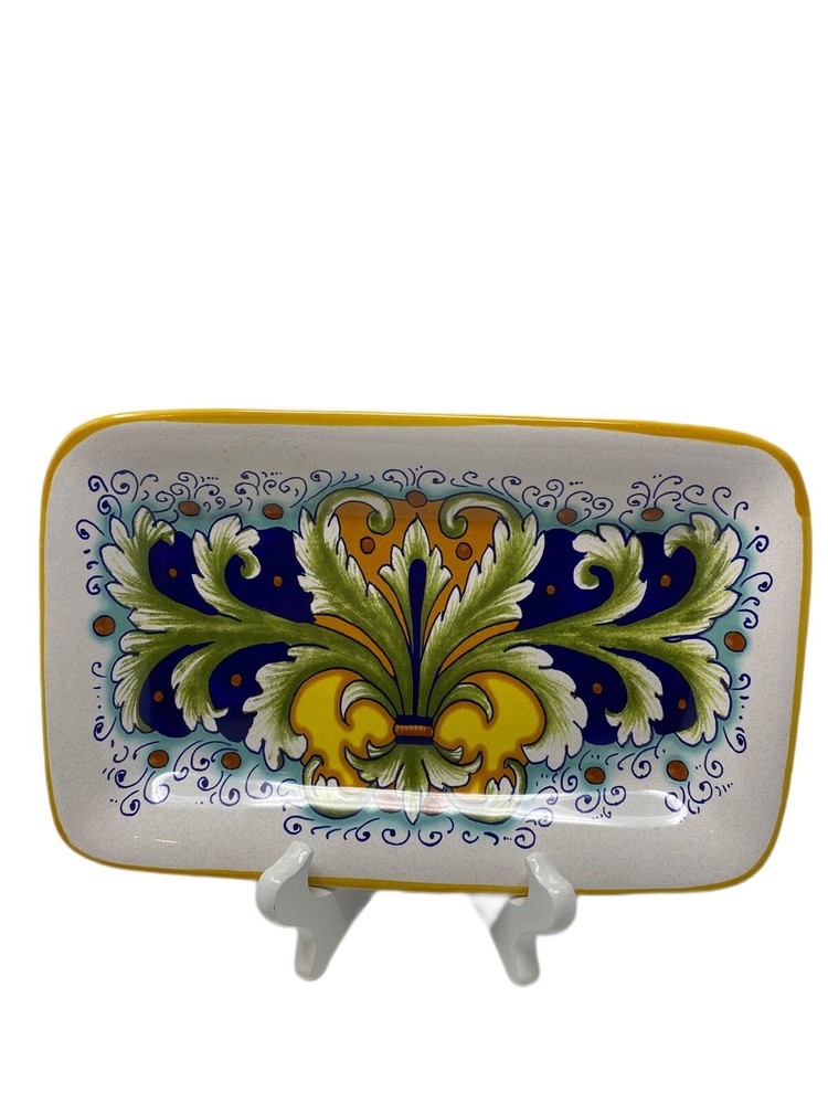 Nova Deruta Serving Platter Tray Italy Rectangular Blue Yellow Green 10" New