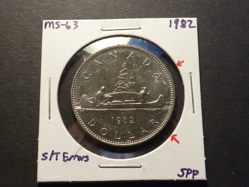 Error: Canada 1982 BU Voyageur nickel $1 with strike-through errors both sides