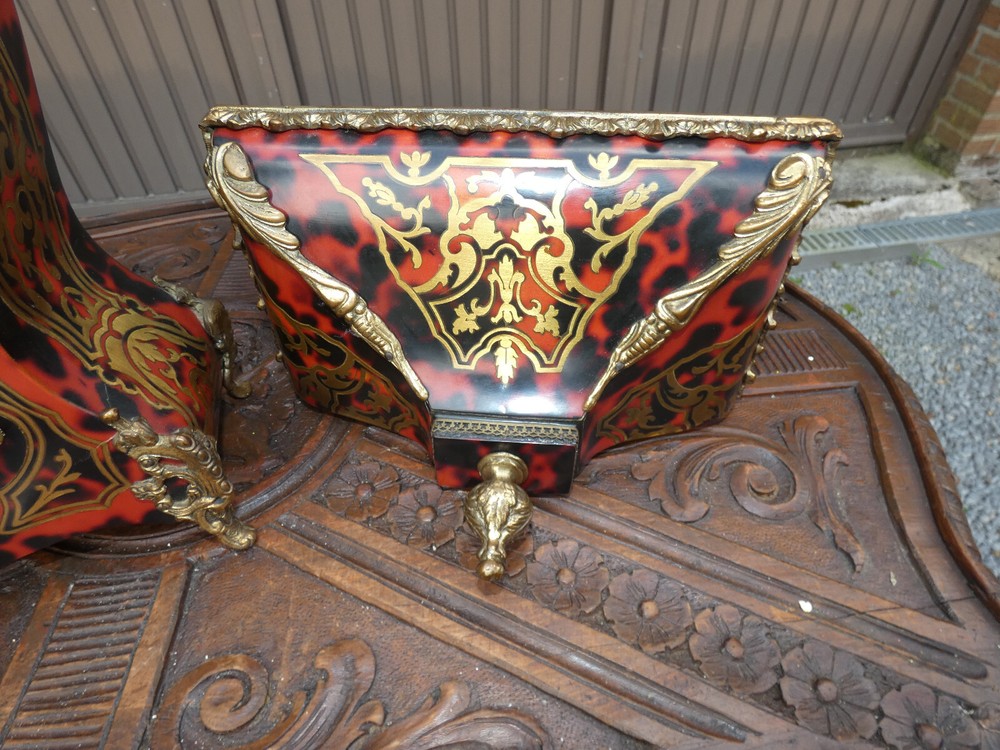 Vintage Boulle decor Clock with console set Caryatid head