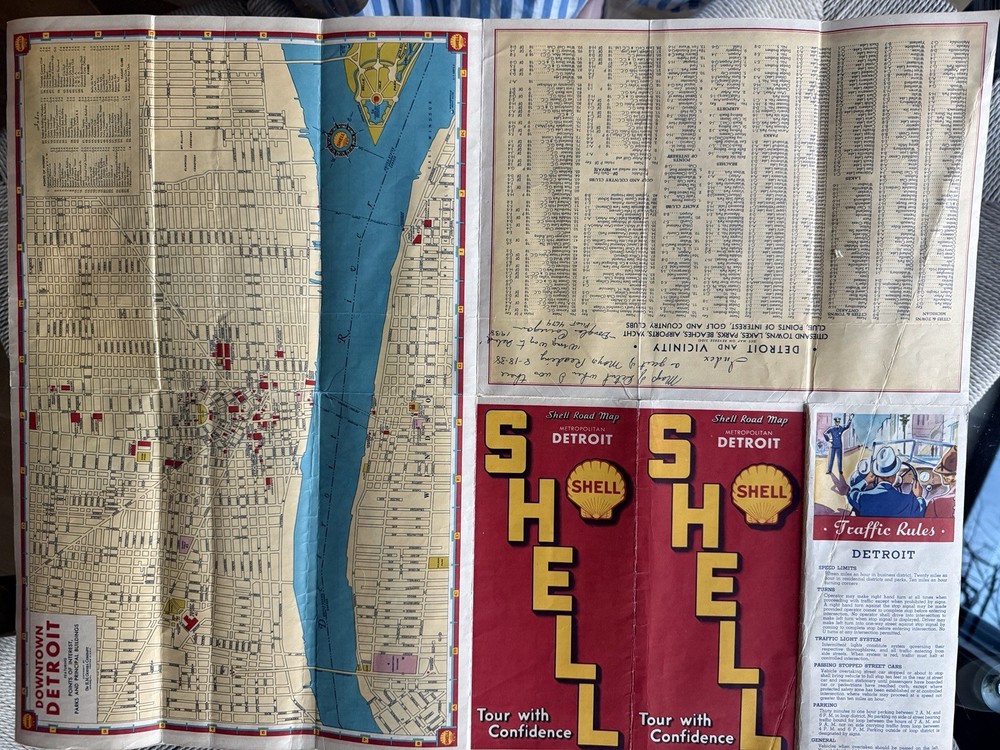 1938 Douglas "Wrong Way" Corrigan Signed Detroit Shell Map Aviation Autograph