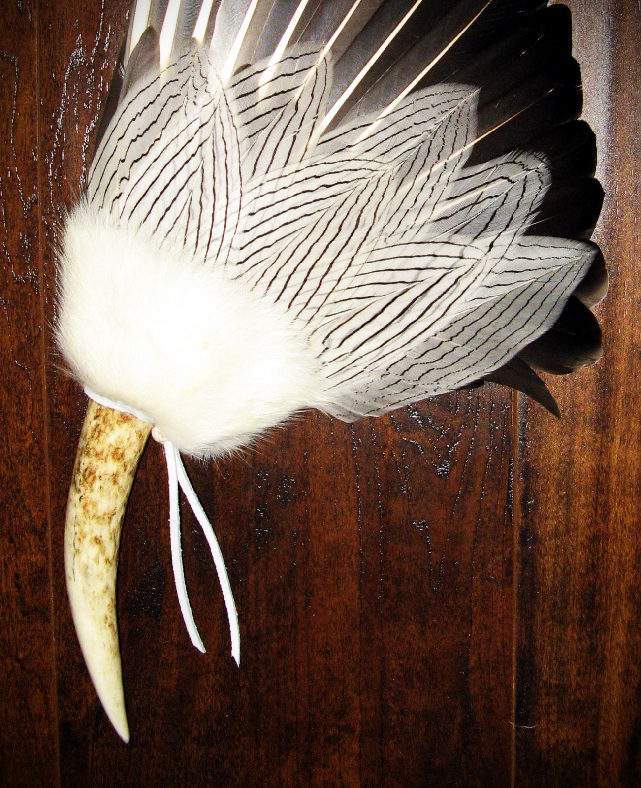 SNOW GOOSE - SILVER PHEASANT NATIVE AMERICAN SMUDGE FEATHER FAN ANTLER