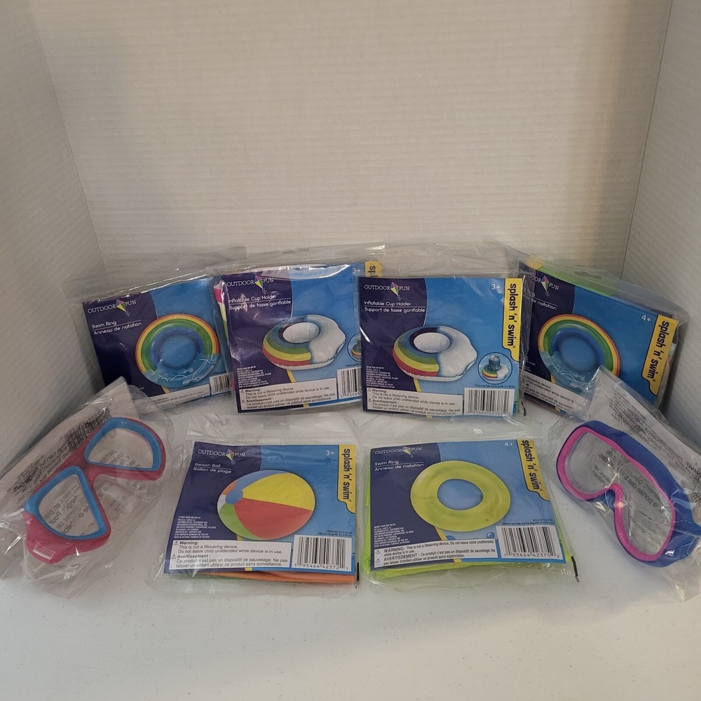 Spring Summer Pool Bundle-Beach Ball, Swim Rings, Floating Cup Holders, Goggles