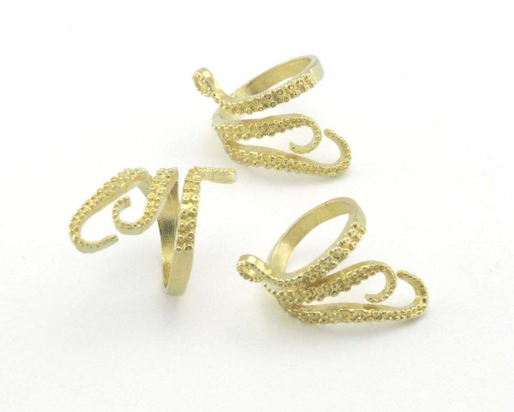 Octopus Tickle Ring with loop Raw brass (18mm 8US inner size) 4318