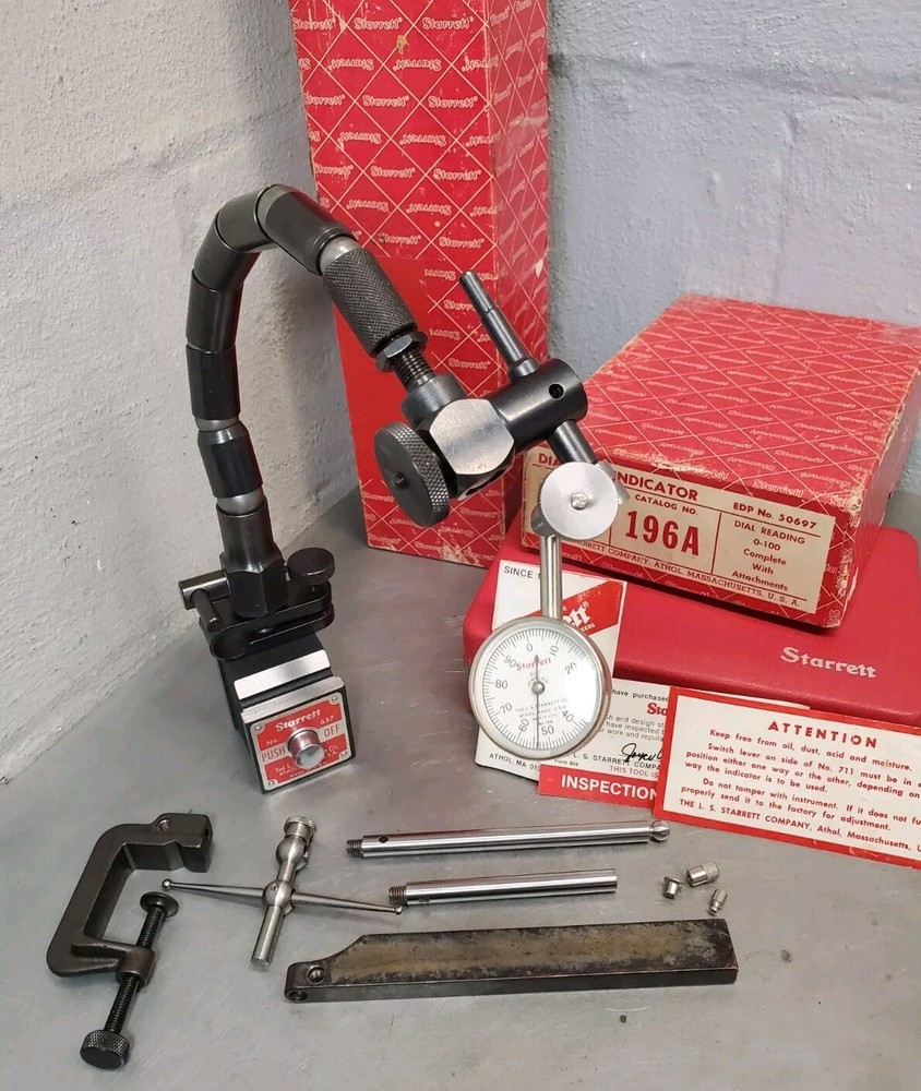 Starrett No. 657TW magnetic base w/ Flex-O-Post + 196 dial indicator set - 657