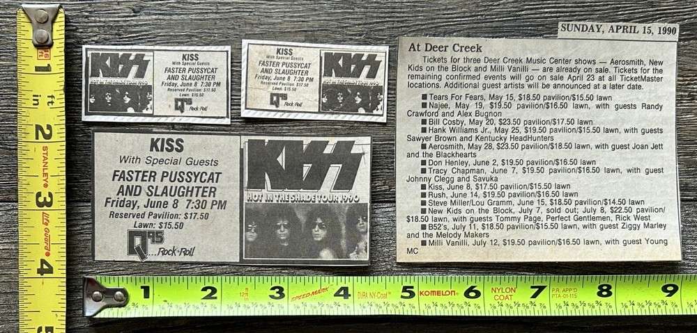 KISS Concert Ad Advert Hot In The Shade Tour Indiana Jun 8 1990 Lot Vintage Kiss