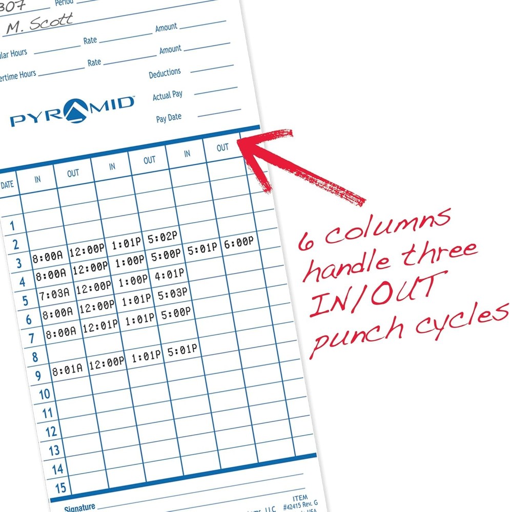 Time Punch Clock Record Cards
