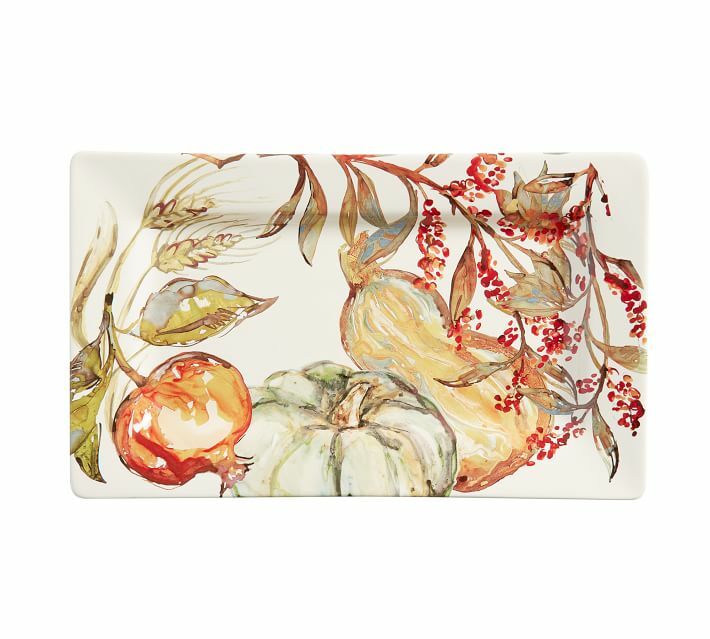 NEW Pottery Barn Harvest Pumpkin Stoneware Rectangular Serving Platter, Fall