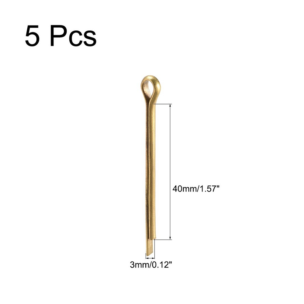 Split Cotter Pin - 3mm x 40mm Solid Brass 2-Prongs Gold Tone 5Pcs