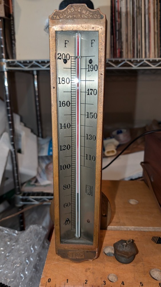 TAG Tagliablue Solid Brass Tank Thermometer complete w/ brass mounting plate
