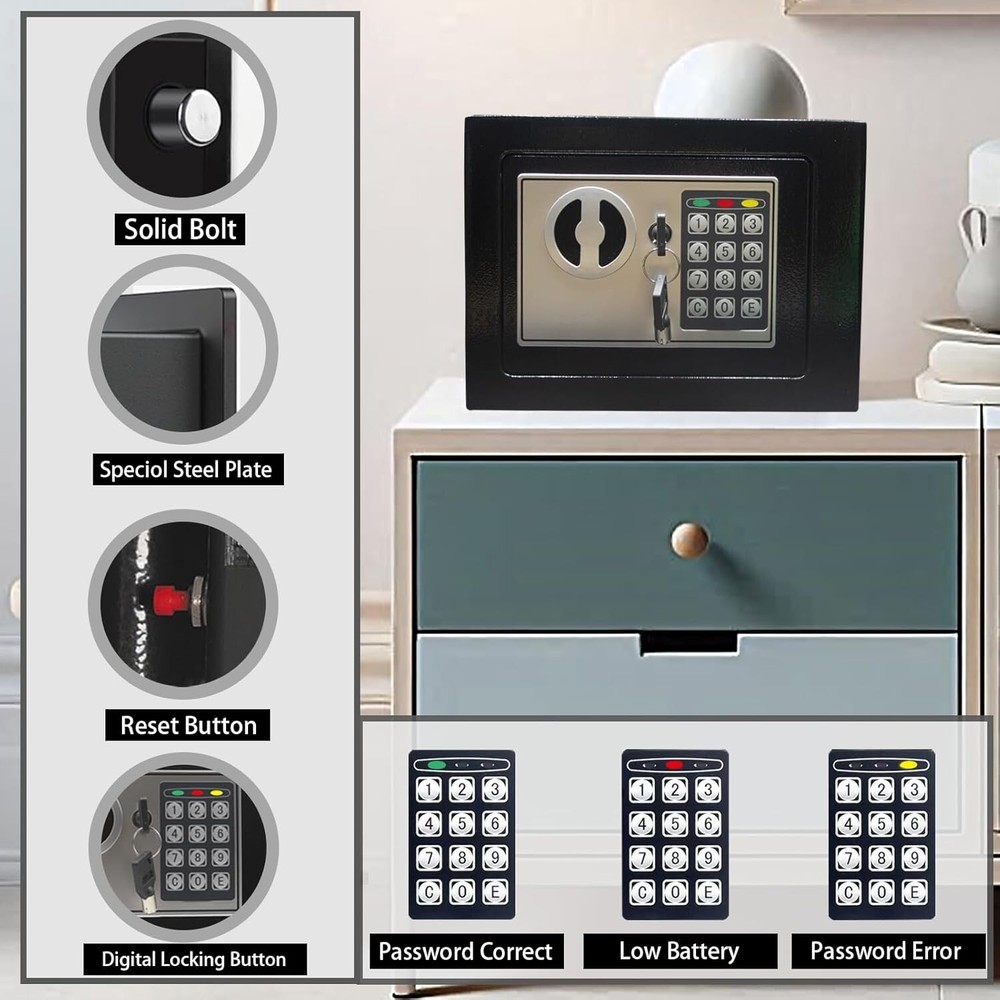 Electronic Deluxe Digital Security Safe Box Key Keypad Lock Home Office