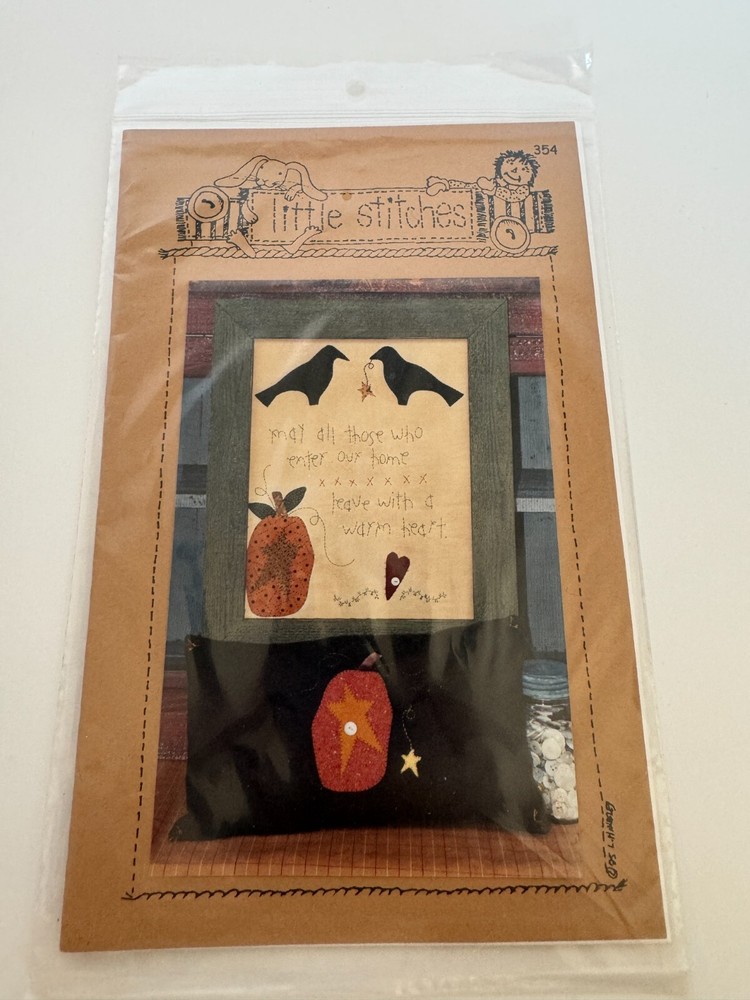 Little Stitches Primitive Stitchery and Pillow Pattern Pumpkins and Crows Sewing