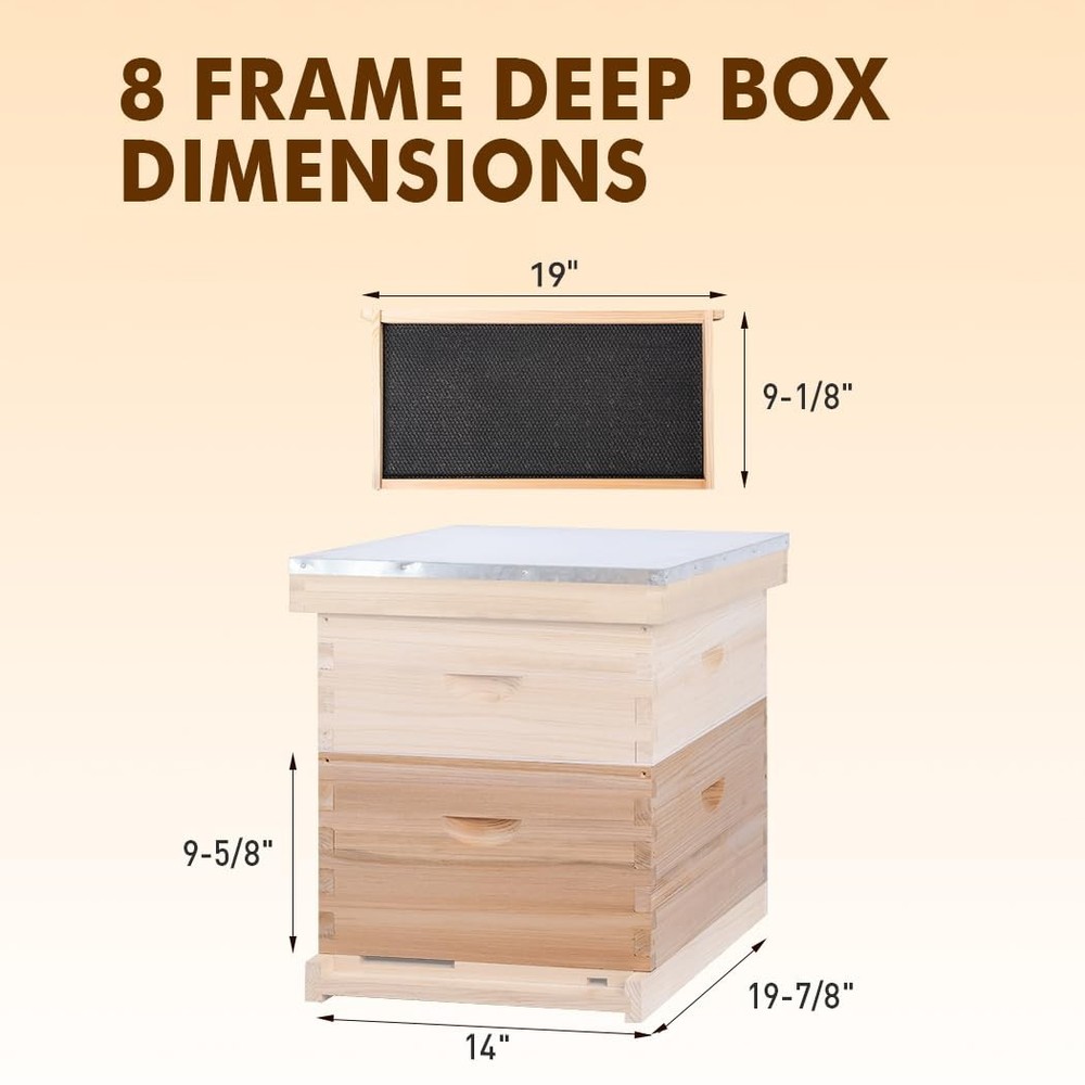 BEEINN 8 Frame Deep Beehive Box,Langstoth Deep Brood Bee Hive Box, Include Be...