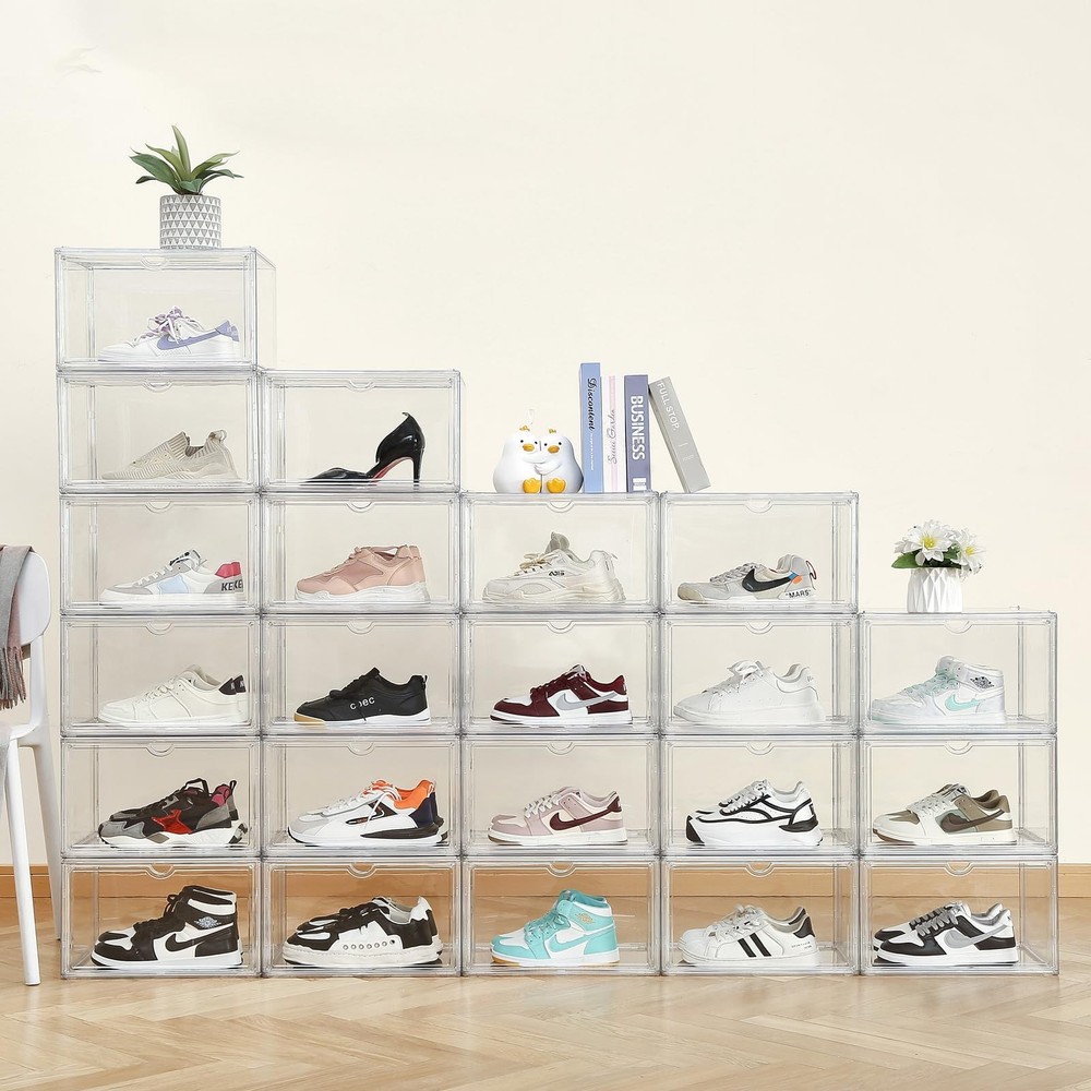 Sewup Shoe Boxes Clear Plastic Stackable Acrylic Sneaker Shoe Display Case Tr...