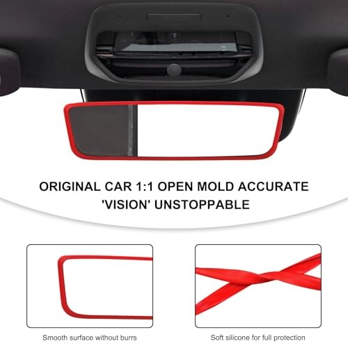 Car Rear View Mirror Protector Frame, Silicone Rearview Mirror Edge Red