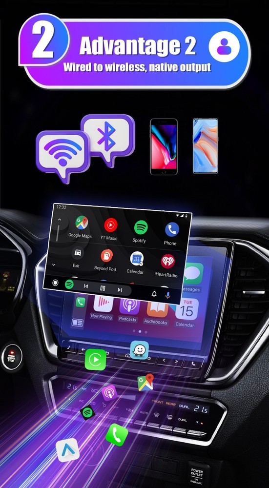 2 in 1 Wireless Android Auto Adapter Carplay Adapter USB Car Dongle Connect Box