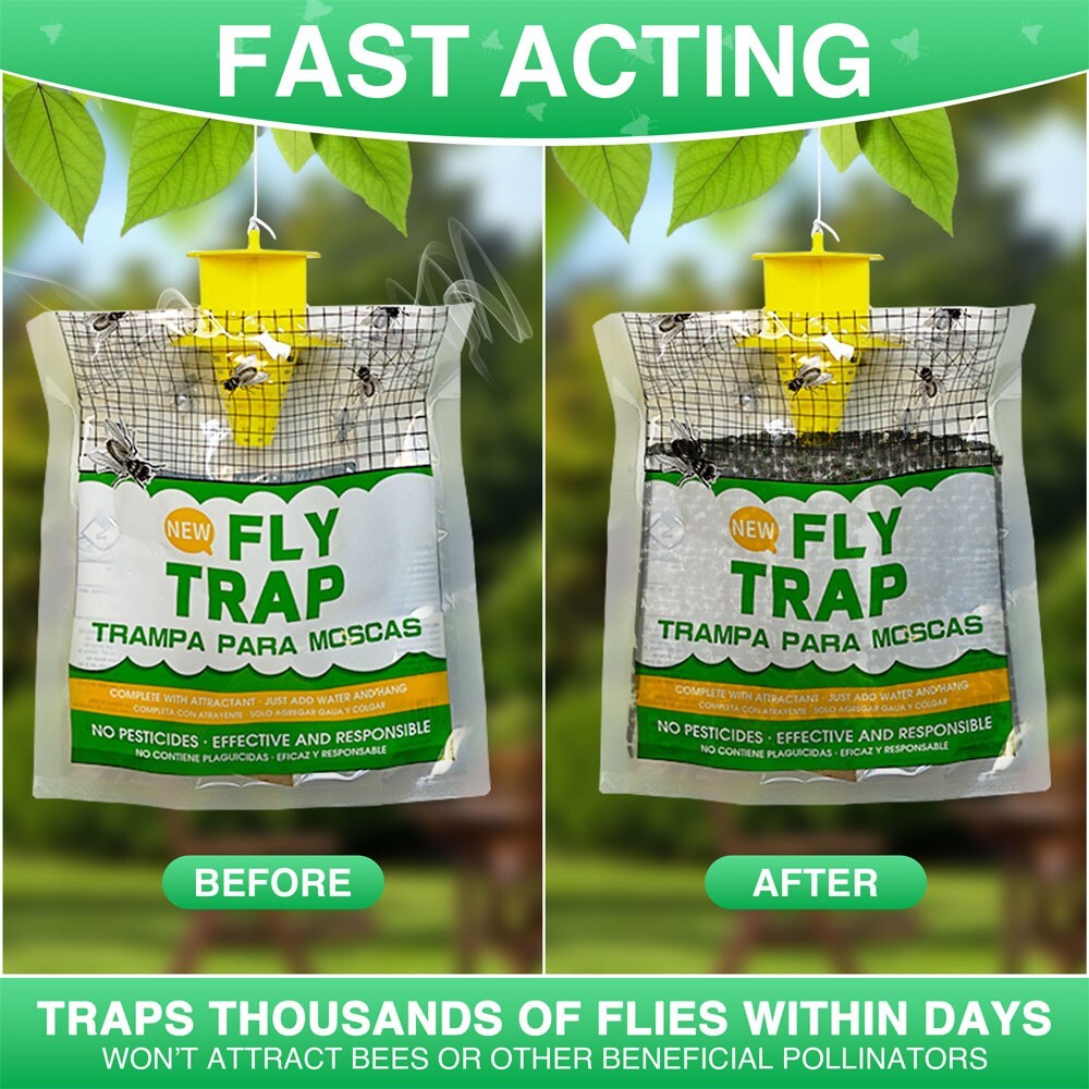 10 Pack Outdoor Hanging Fly Traps - Disposable, Effective Bug Control