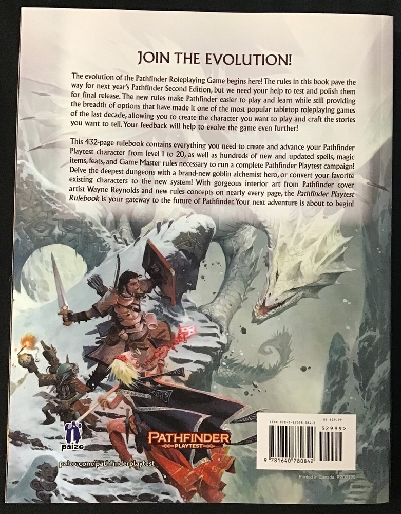 Pathfinder ~ Playtest ~ Rulebook~ Paizo ~ OEJ