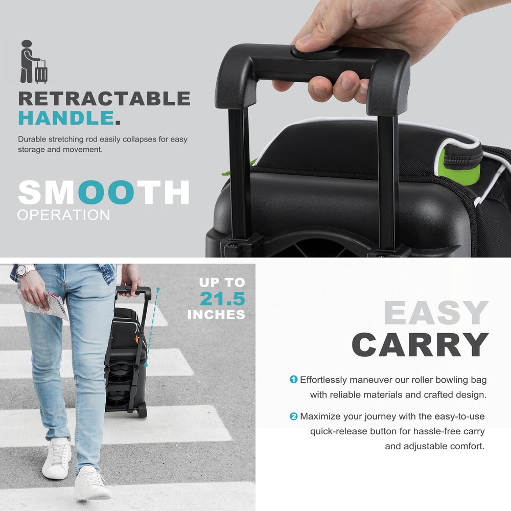 Double Roller 2 Ball Bowling Bag with Separate Shoe Compartment for Bowling S...