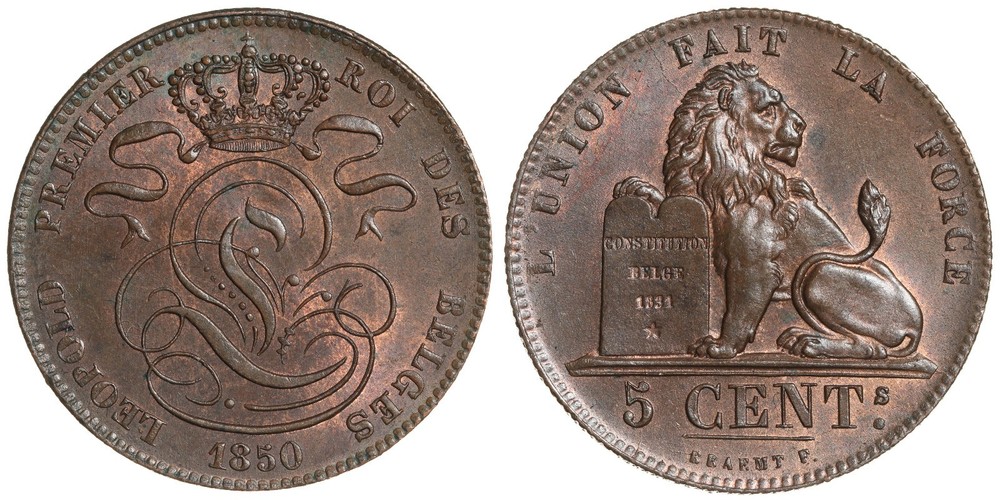 1850 Belgium 5 Centimes