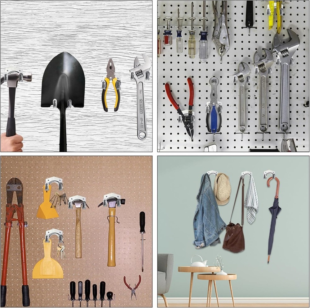 15 Pack Tool Hanger Hooks, Wall Mount Garage Shed Hooks Heavy Silver