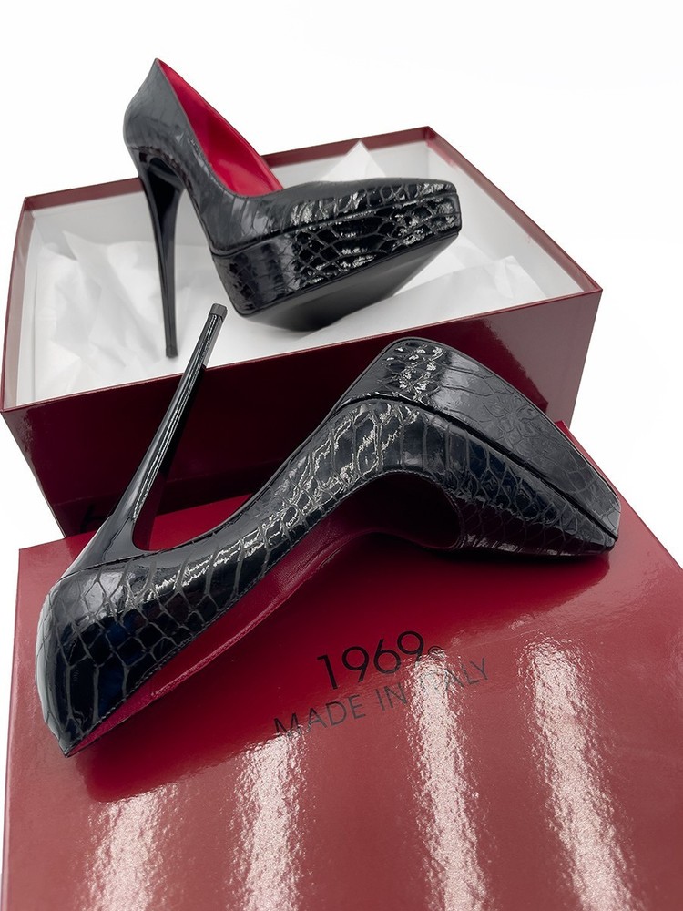 1969 Made in Italy Z112 Hot Chick Stiletto Platform Pumps Python Stamp...