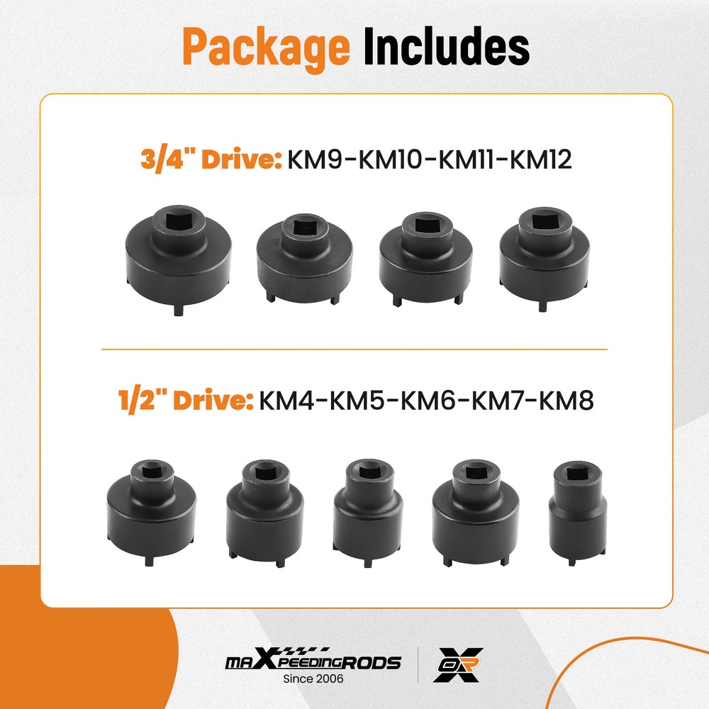 Socket Set Grooved Lock Nuts Tool External Teeth 1/2"DR & 3/4"DR KM4-KM12 New